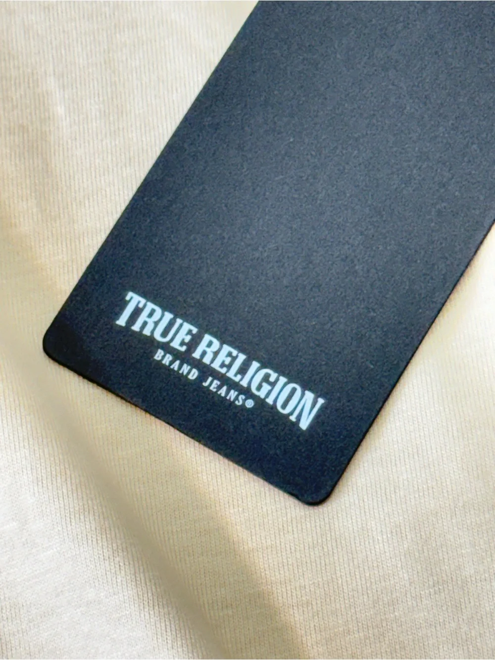 True Religion Cream Short-Sleeve Tee with Teal '02' and Orange Patch